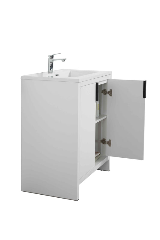 24" W Freestanding Single Bathroom Vanity in White Gloss with Quartz Integrated Sink LV14-24W