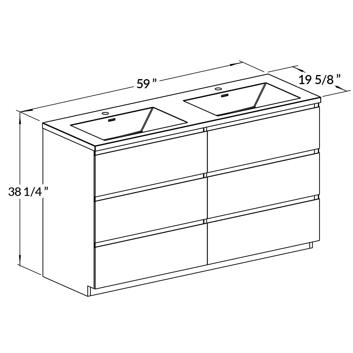 60" Freestanding Double Bathroom Vanity in Oak with Black Quartz Integrated Sink