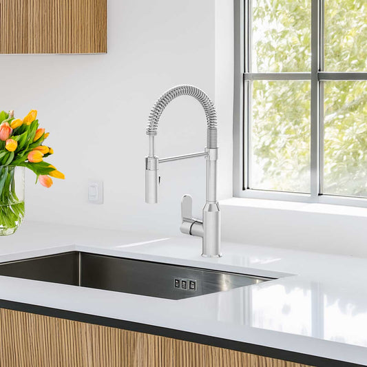 Modern Spring-Type Kitchen Faucet LK18B Brushed Nickel - Faucets