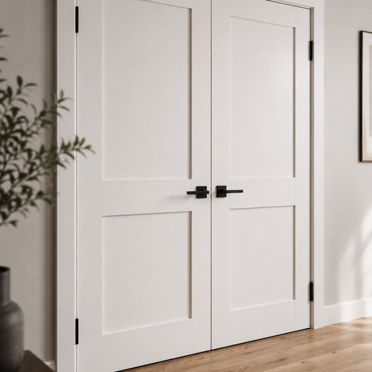 64 x 80 in. White Shaker Solid Core Primed MDF Prehung Interior French Door