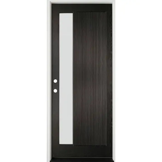 3/6x8/0 One Line Fiberglass Prehung Front Door with Reed Glass in Black