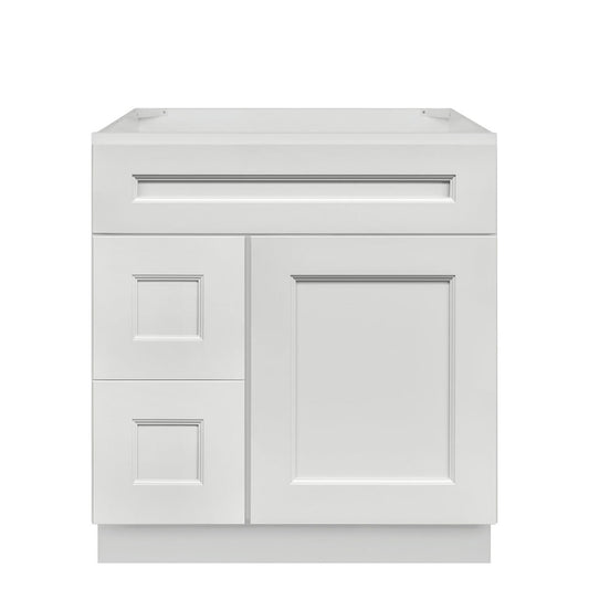 Vanity Sink Base Cabinet with Left Drawers 30 W x 21 D x 34 H - Milan Pearl - Bathroom Vanities