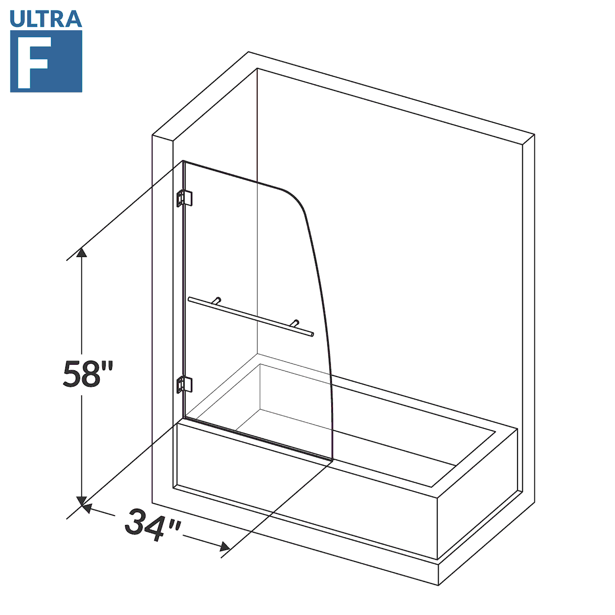 34 W x 58 H Swing-Out Bathtub Door ULTRA-F
