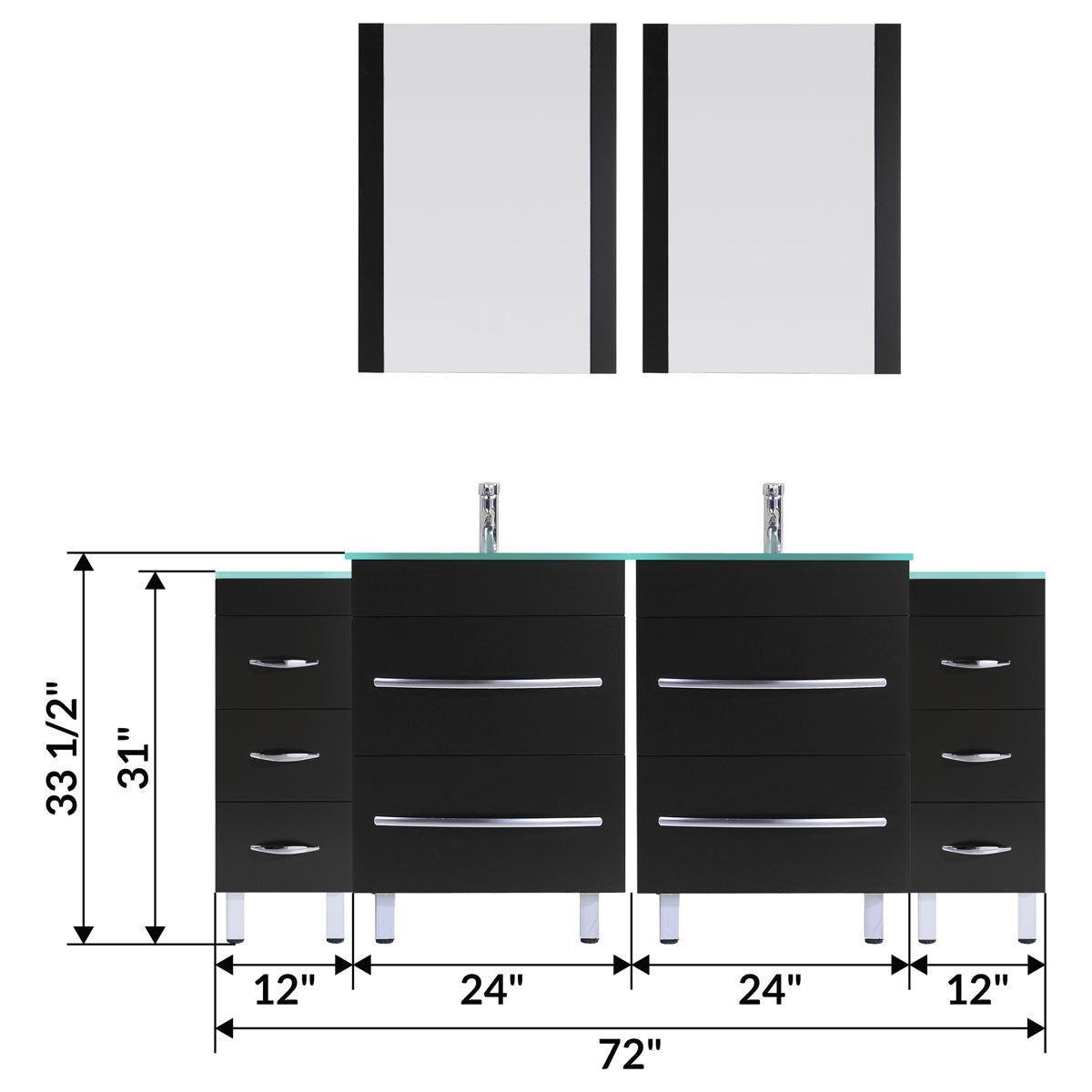 Stylish LV4C1672B Black Vanity Set with Sink Bases & Drawers