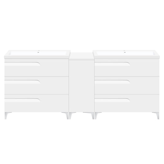 72" Freestanding Vanity Set in White Gloss with Two Square Sinks (LV7-C14B-72W) Style 7