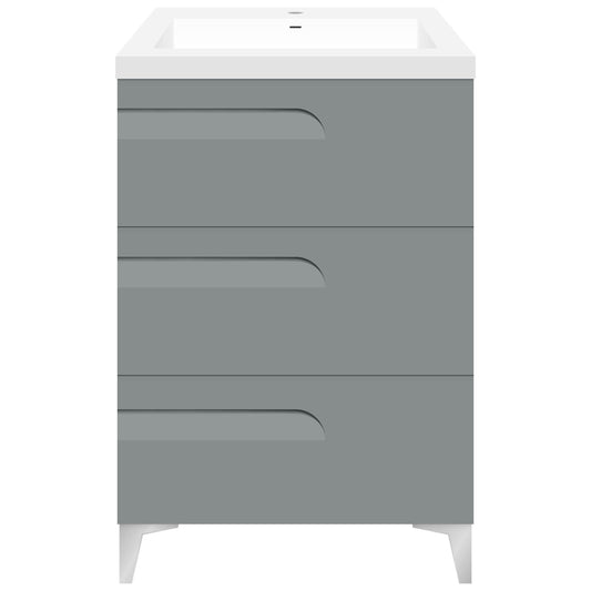 24" Freestanding Single Sink Bathroom Vanity in Gray Gloss with Square Counter Top LV7B-24G