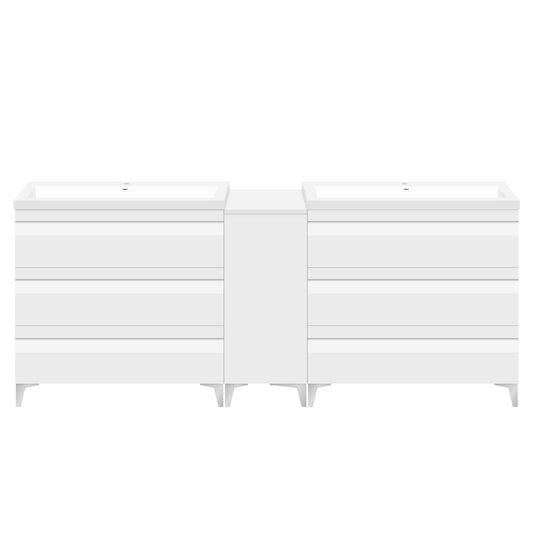 60" W Freestanding White Vanity Set with Two Sinks (LV8-C13B-60W) Style 8