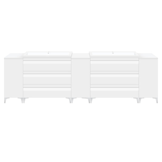 96" W Freestanding White Vanity Set with Two Sinks (LV8-C20B-96W) Style 8