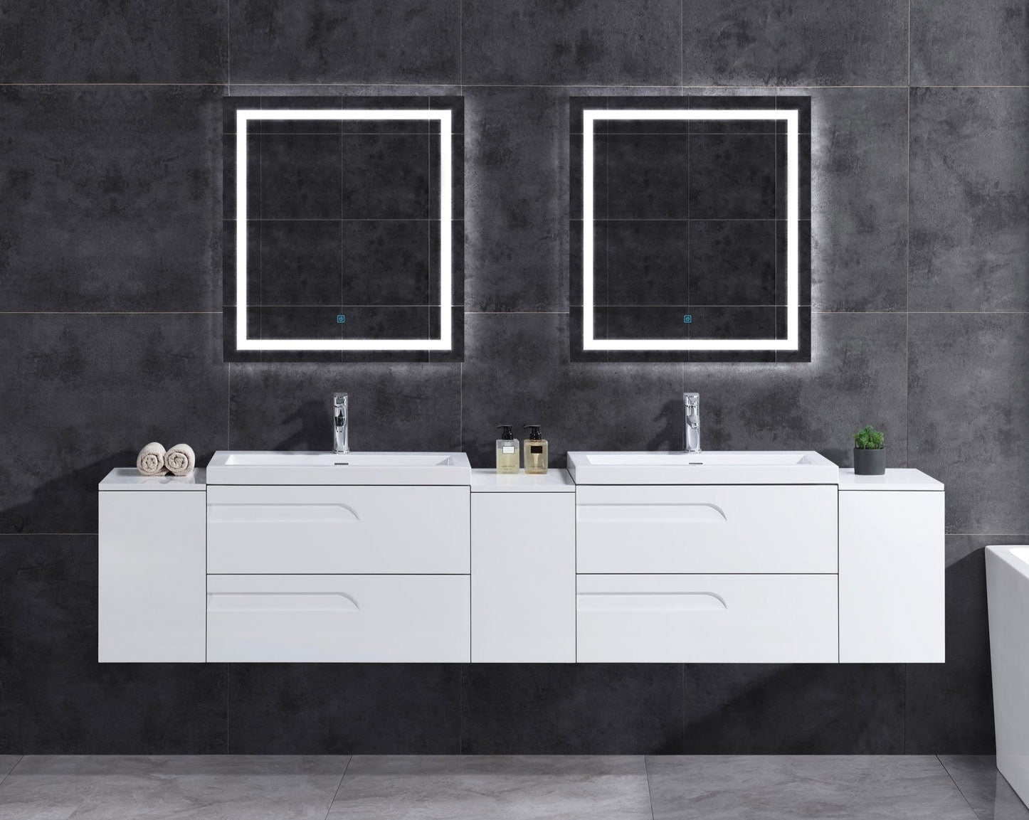 108" Wall-Mount White Vanity Set with Two Sinks (LV7-C21W-108W) Style 7 - AAADistributor.com