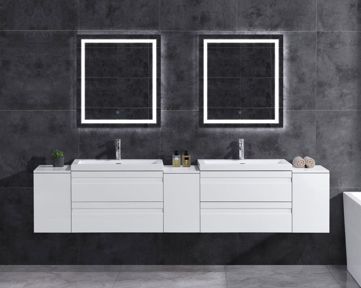 108" Wall-Mount White Vanity Set with Two Sinks (LV8-C21W-108W) Style 8 - AAADistributor.com