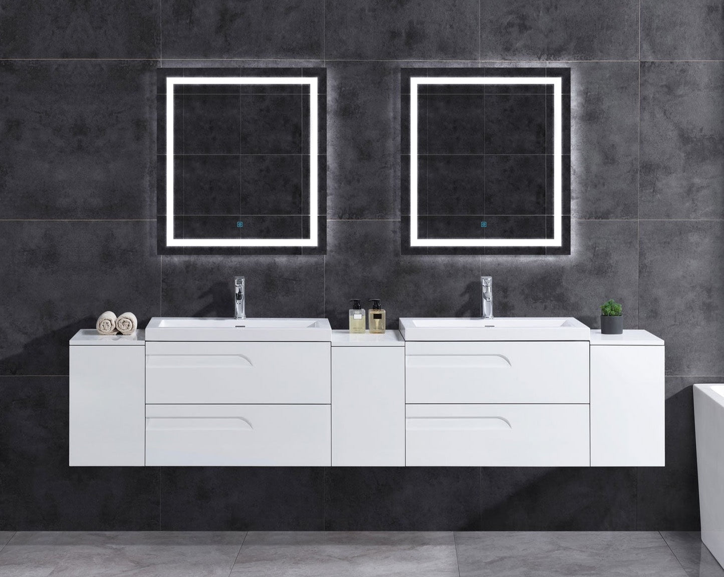 108" Wall-Mount White Vanity Set with Two Sinks (LV7-C21W-108W) Style 7 - AAADistributor.com