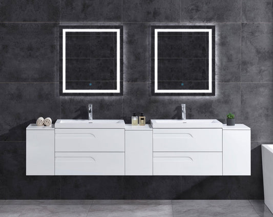 108" Wall-Mount White Vanity Set with Two Sinks (LV7-C21W-108W) Style 7 - AAADistributor.com