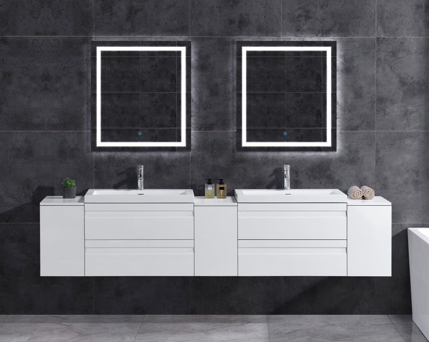 108" Wall-Mount White Vanity Set with Two Sinks (LV8-C21W-108W) Style 8 - AAADistributor.com