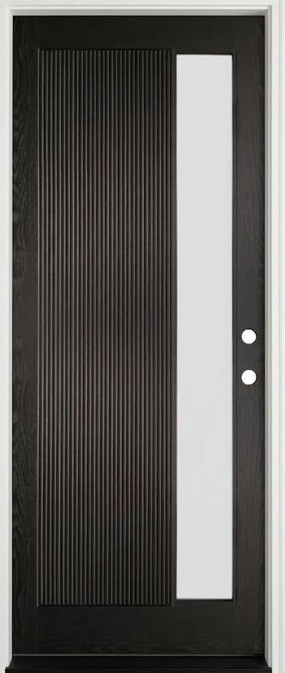 3/6x8/0 One Line Fiberglass Prehung Front Door with Reed Glass in Black