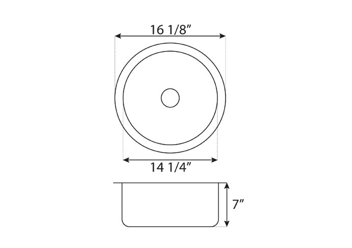 16 1/8 in Top/Undermount Round Single Bowl Stainless Steel Kitchen Sink Bar or Prep L101 - Sinks