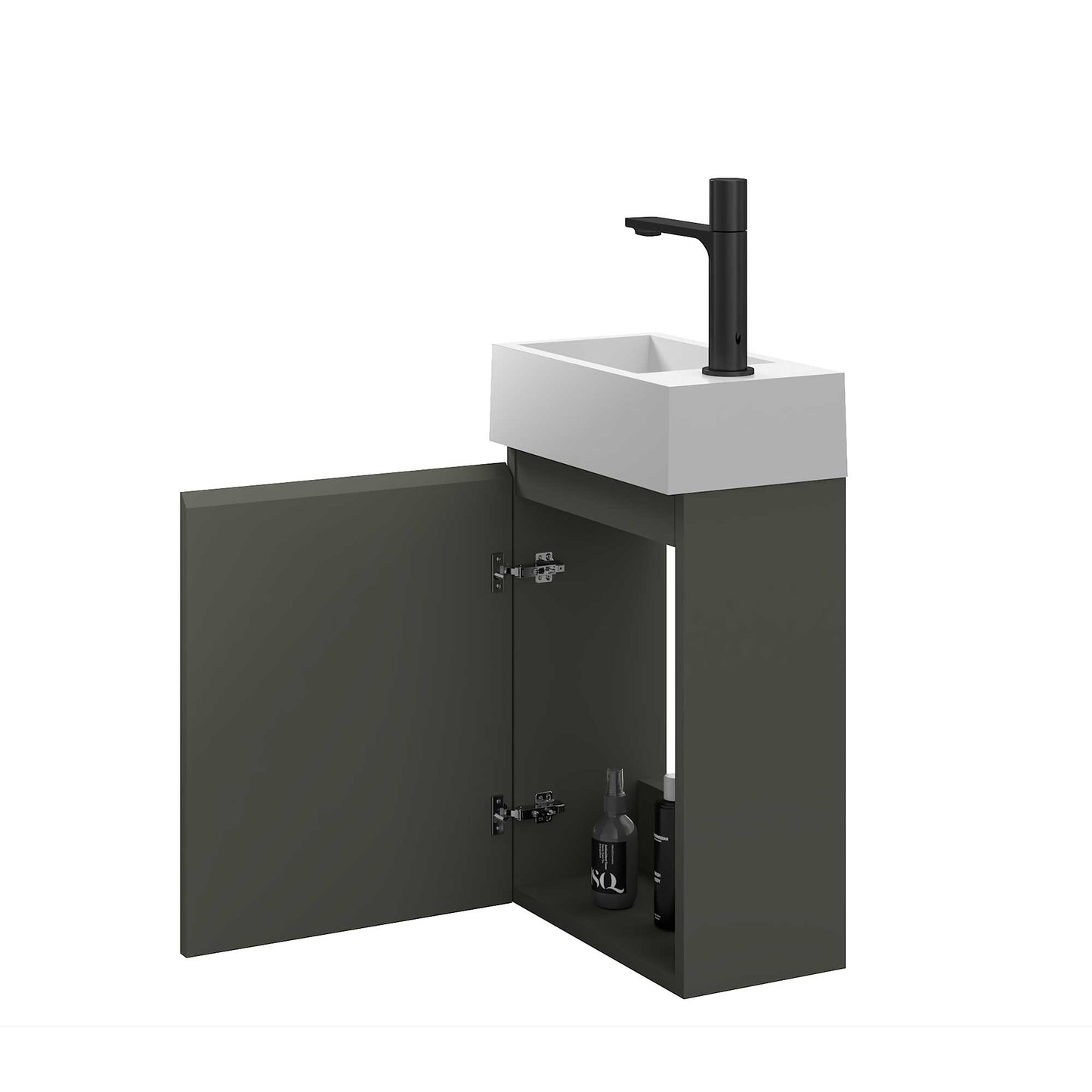 16’’ Wall Mount Single Bathroom Vanity in Gray with White Integrated Sink and Mirror - Bathroom Vanities