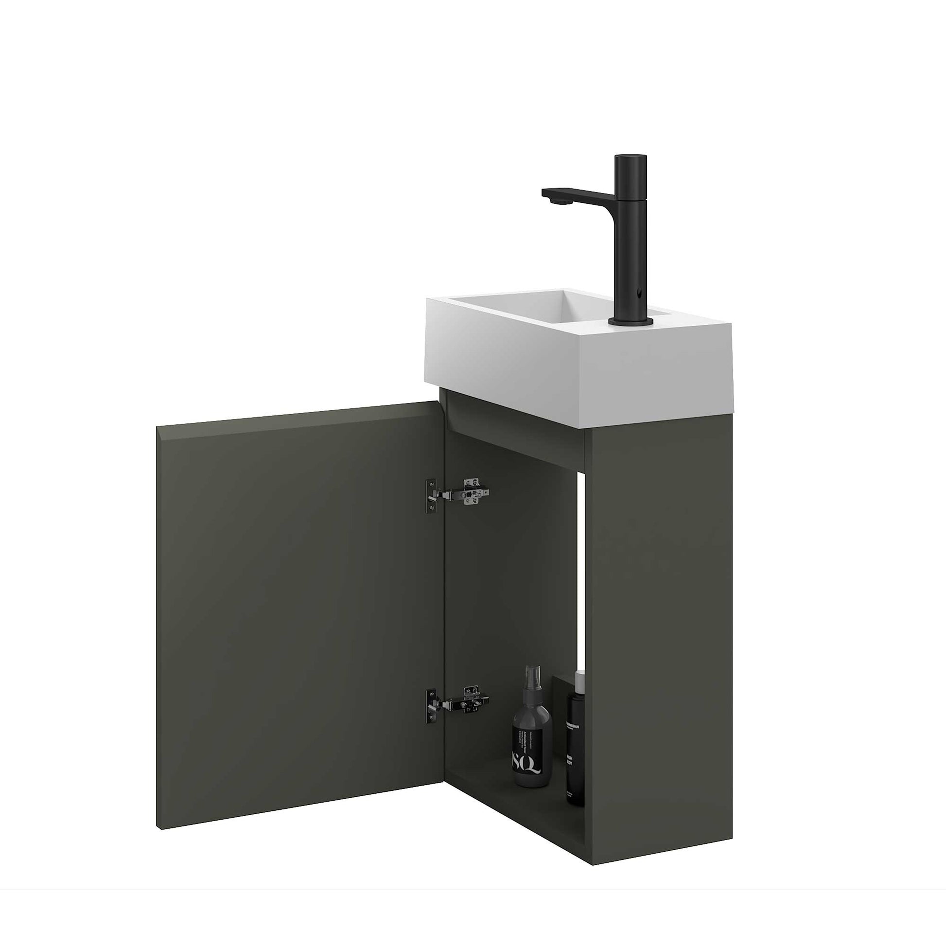 16’’ Wall Mount Single Bathroom Vanity in Gray with White Integrated Sink and Mirror - Bathroom Vanities