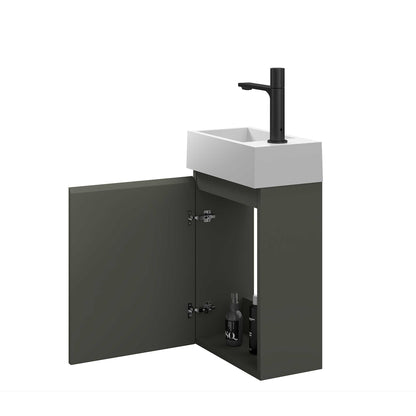 16’’ Wall Mount Single Bathroom Vanity in Gray with White Integrated Sink and Mirror - Bathroom Vanities