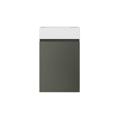16’’ Wall Mount Single Bathroom Vanity in Gray with White Integrated Sink and Mirror - Bathroom Vanities