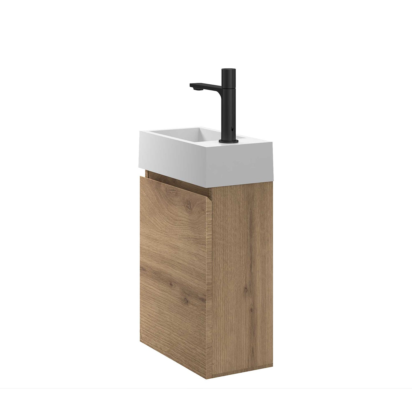 16’’ Wall Mount Single Bathroom Vanity in Oak with White Integrated Sink and Mirror - Bathroom Vanities