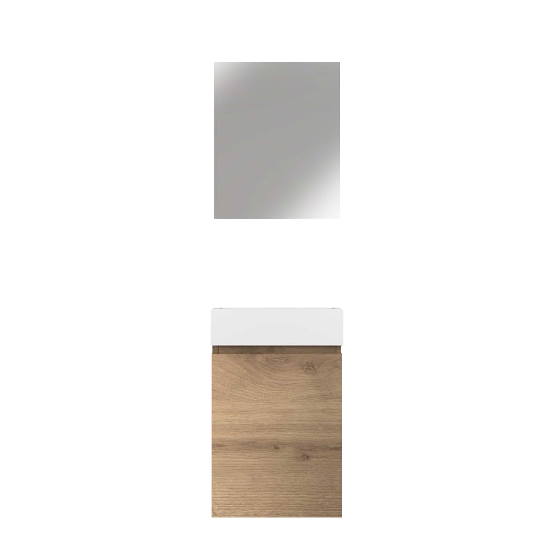 16’’ Wall Mount Single Bathroom Vanity in Oak with White Integrated Sink and Mirror - Bathroom Vanities