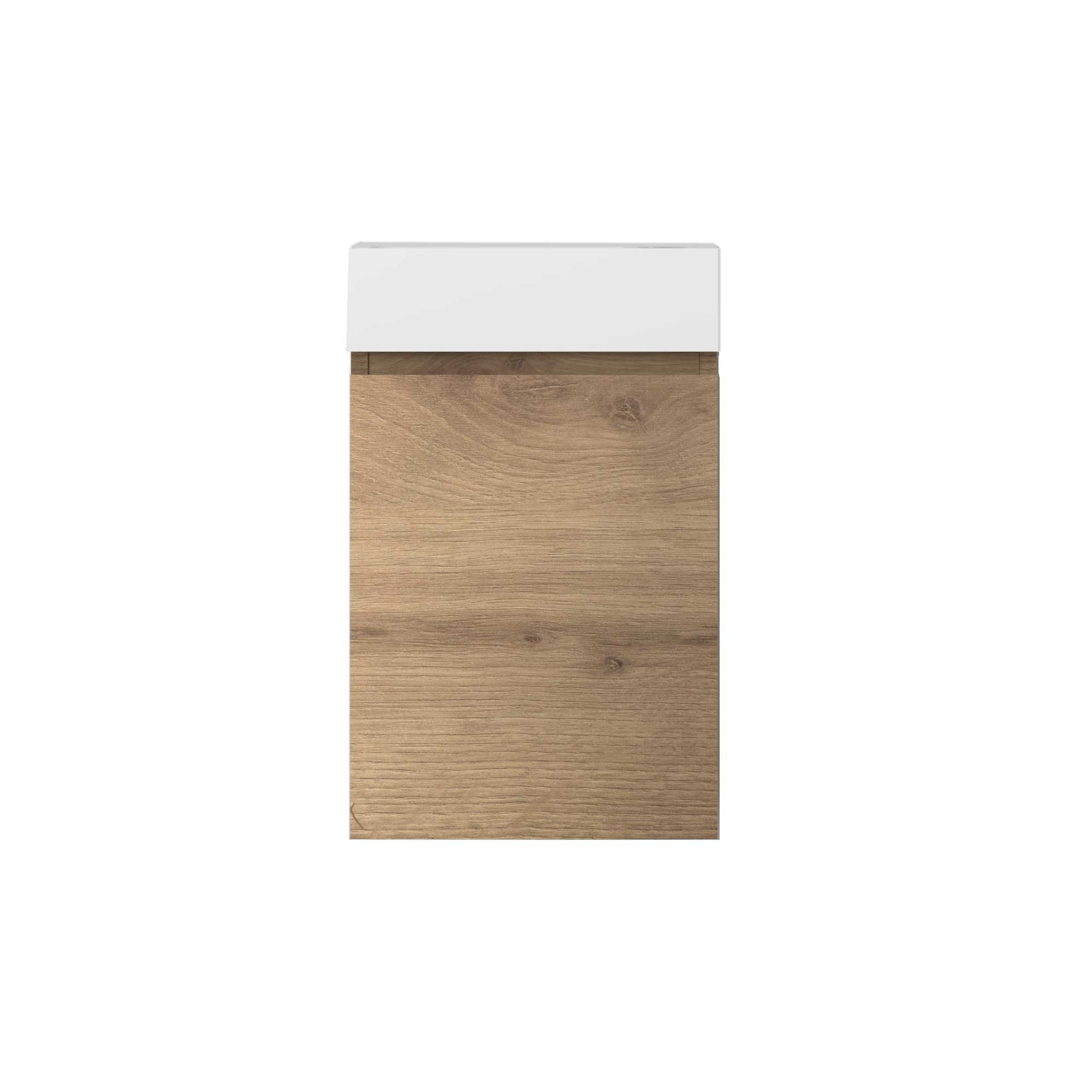 16’’ Wall Mount Single Bathroom Vanity in Oak with White Integrated Sink and Mirror - Bathroom Vanities