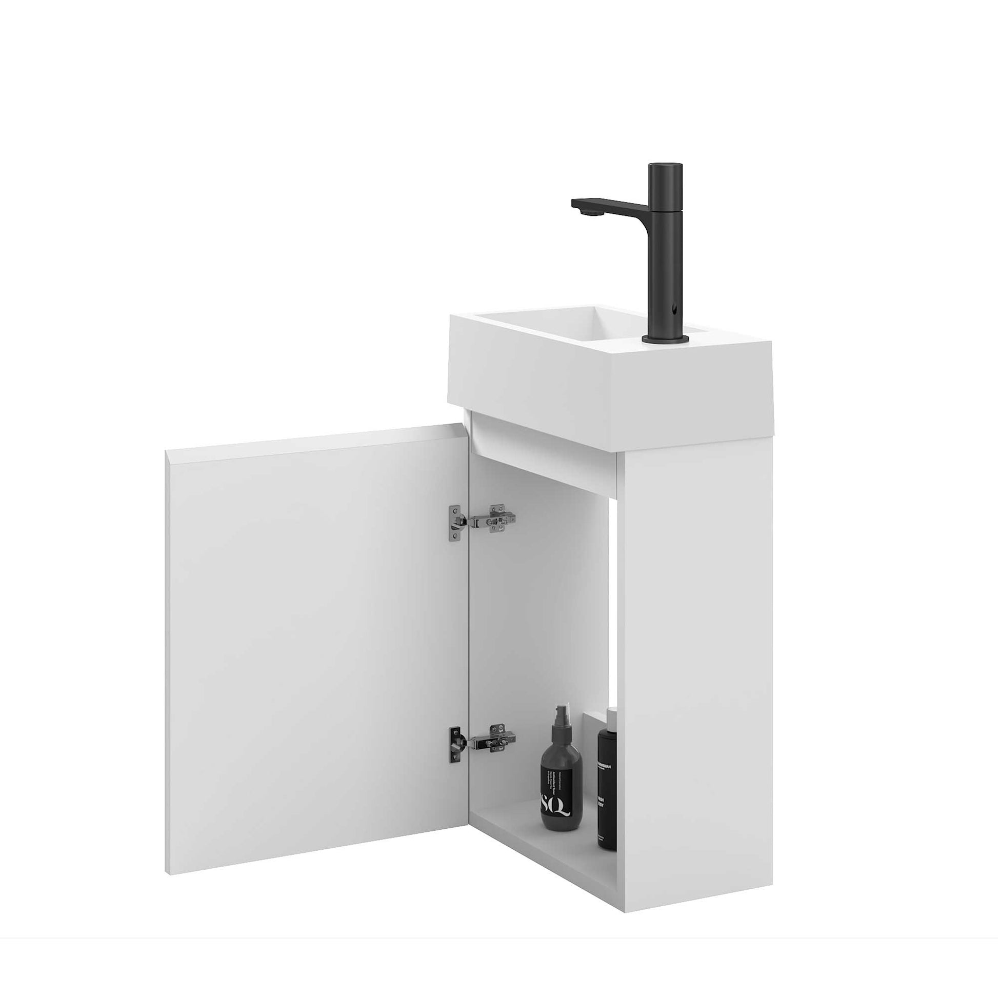16’’ Wall Mount Single Bathroom Vanity in White with White Integrated Sink and Mirror - Bathroom Vanities