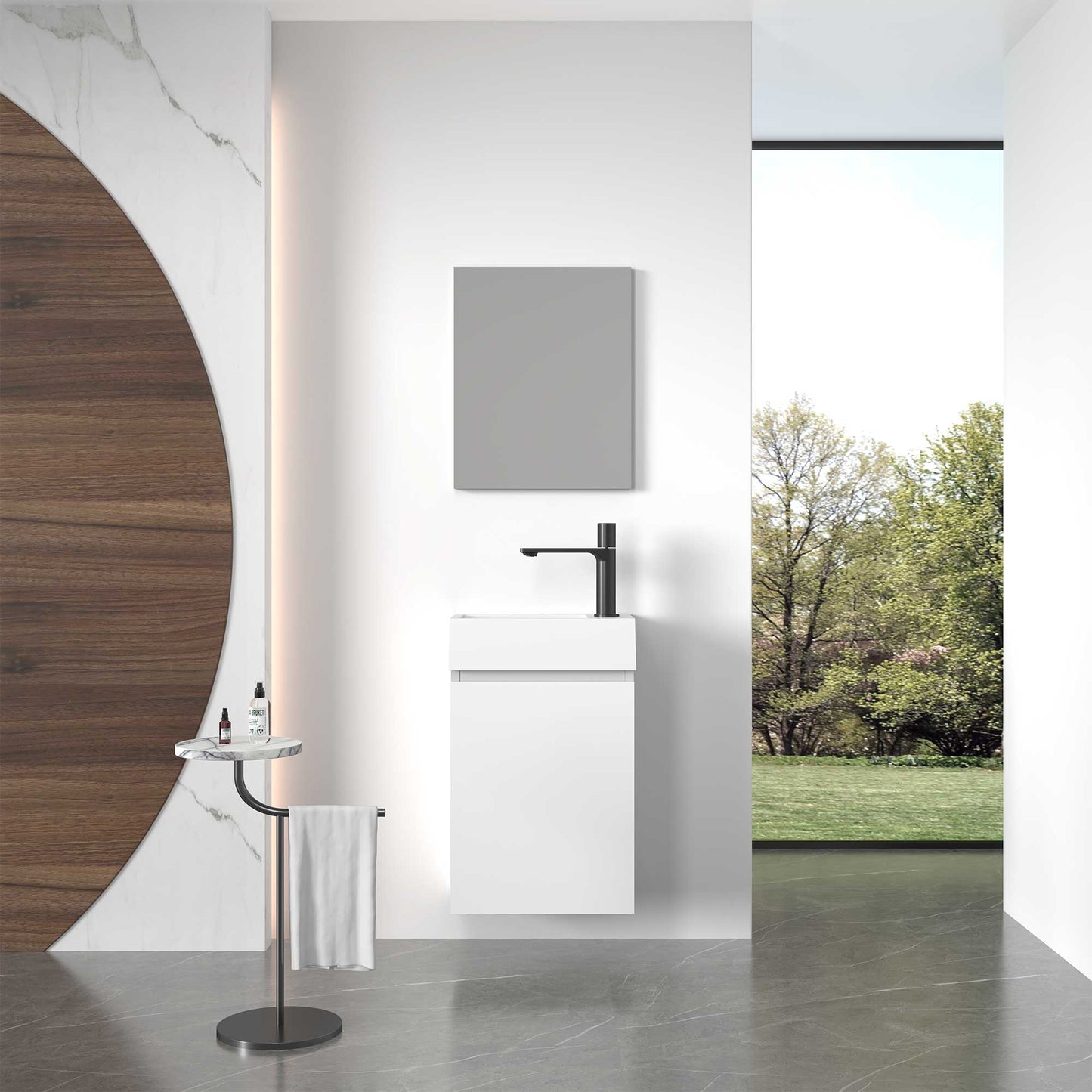 16’’ Wall Mount Single Bathroom Vanity in White with White Integrated Sink and Mirror - Bathroom Vanities