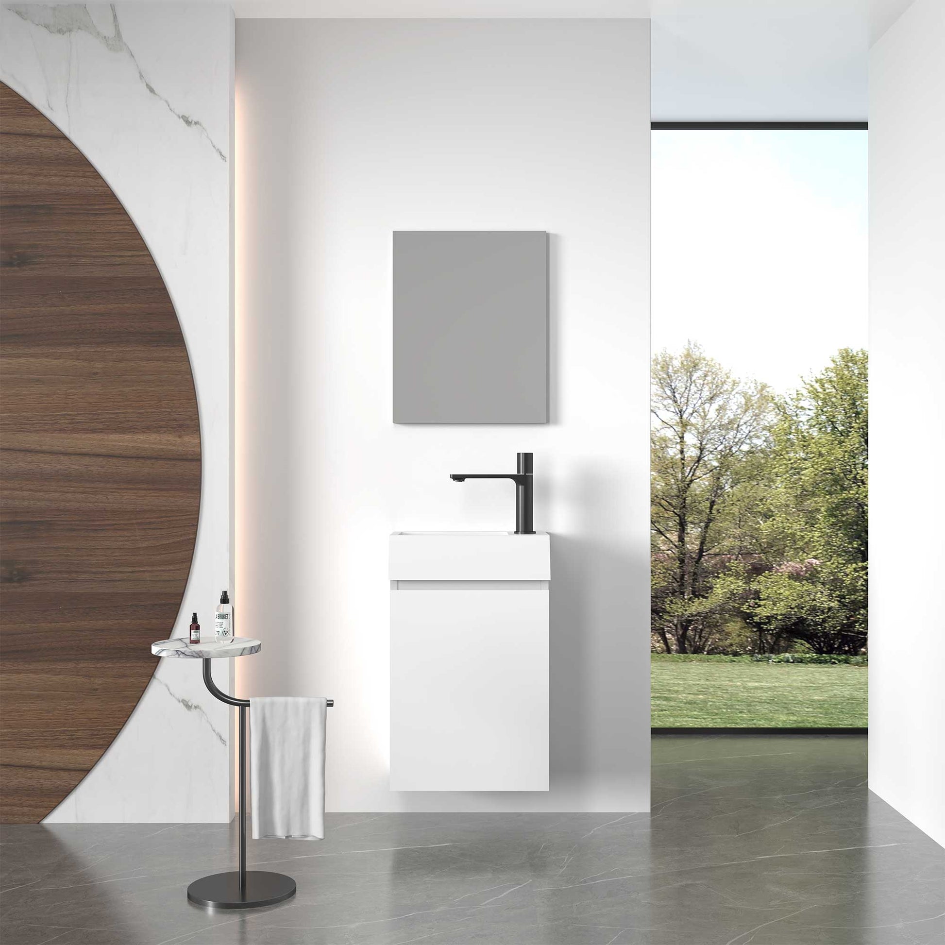 16’’ Wall Mount Single Bathroom Vanity in White with White Integrated Sink and Mirror - Bathroom Vanities