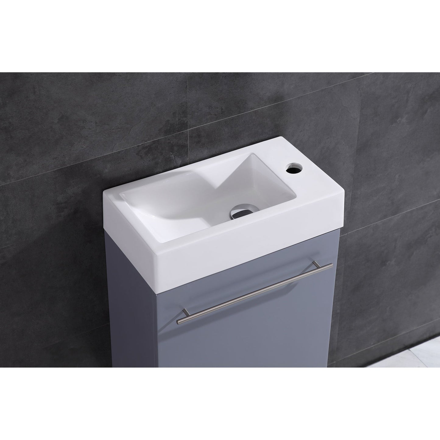 17.5’’ Wall Mount Single Bathroom Vanity in Gray with White Integrated Sink and Mirror LV10-17G - Bathroom Vanities