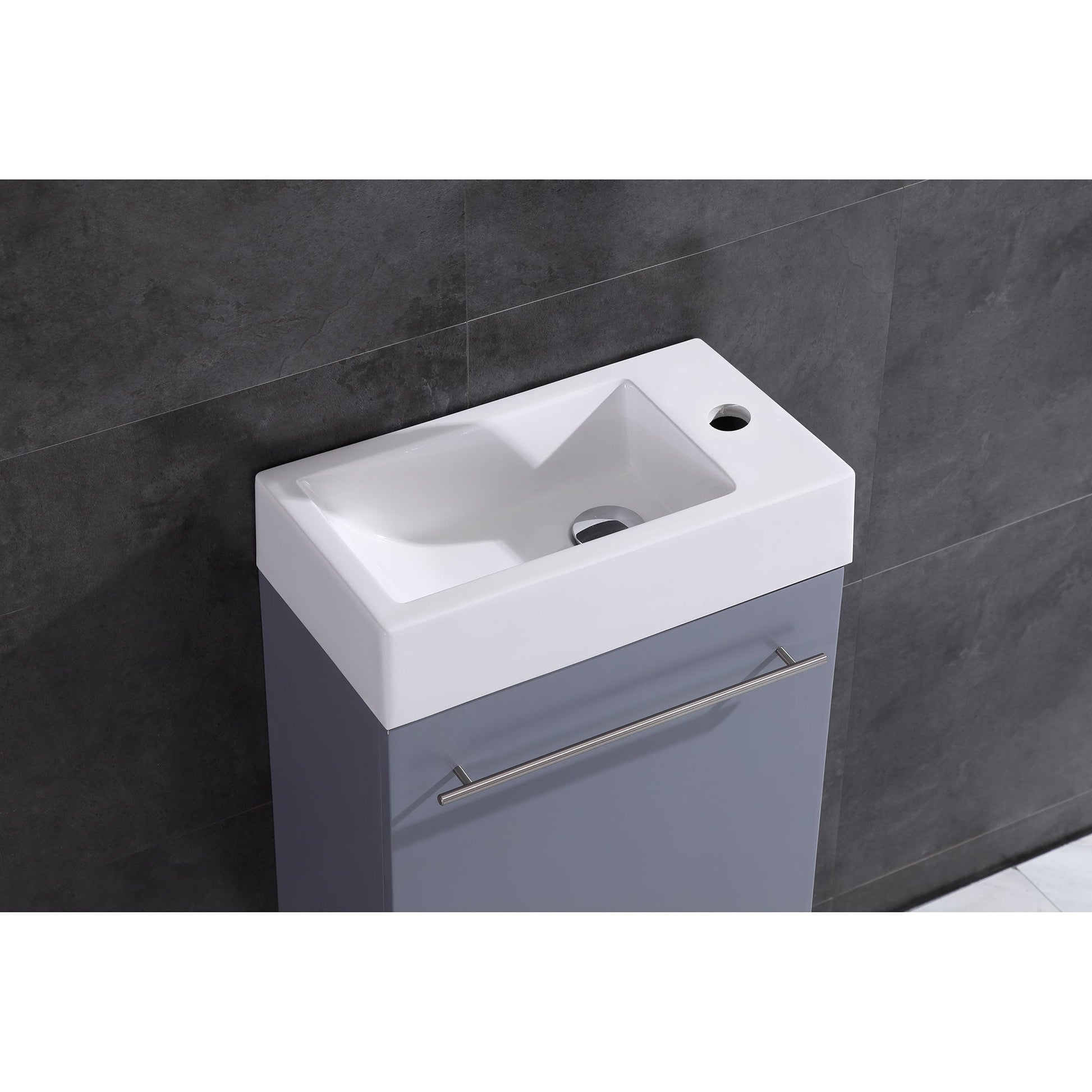 17.5’’ Wall Mount Single Bathroom Vanity in Gray with White Integrated Sink and Mirror LV10-17G - Bathroom Vanities