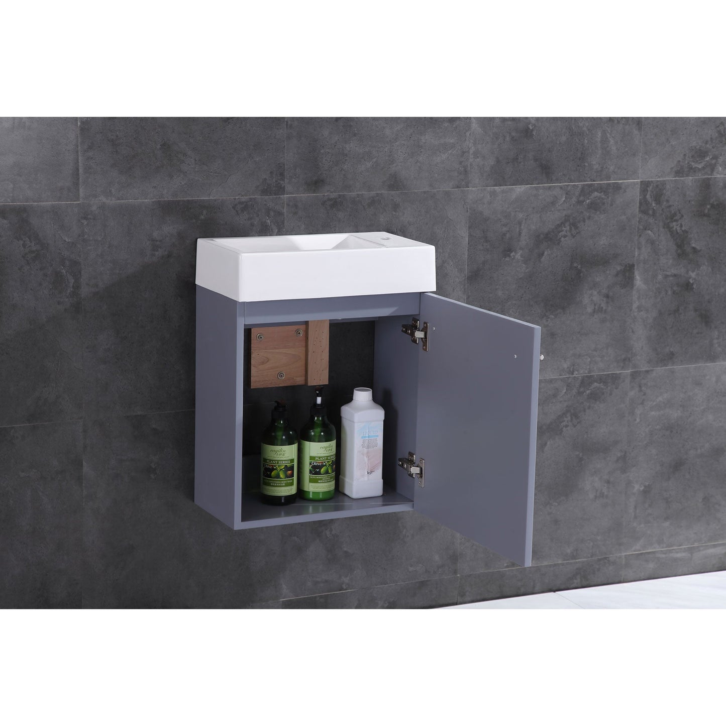17.5’’ Wall Mount Single Bathroom Vanity in Gray with White Integrated Sink and Mirror LV10-17G - Bathroom Vanities