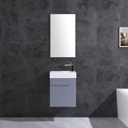 17.5’’ Wall Mount Single Bathroom Vanity in Gray with White Integrated Sink and Mirror LV10-17G - Bathroom Vanities