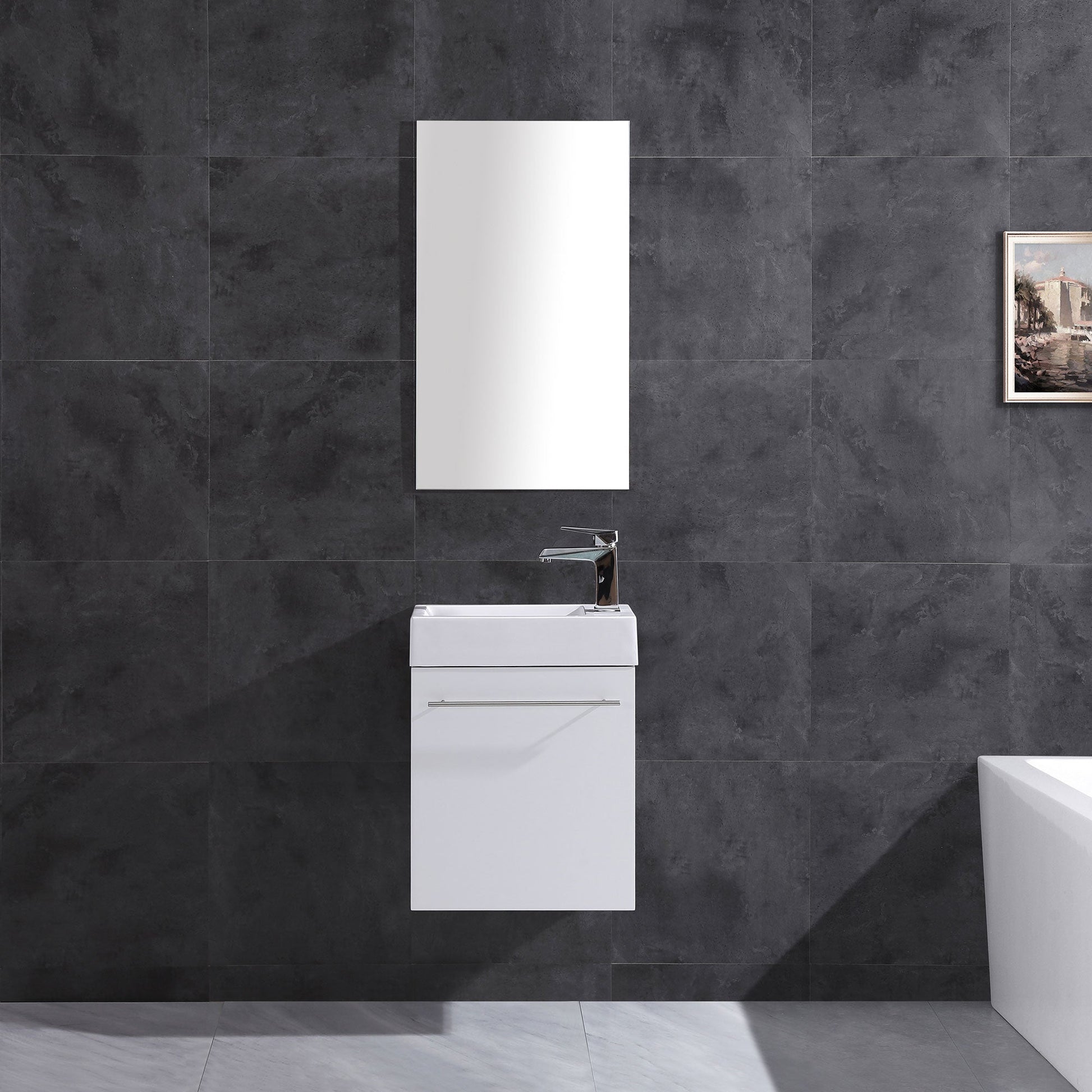 17.5’’ Wall Mount Single Bathroom Vanity in White with White Integrated Sink and Mirror LV10-17W - Bathroom Vanities