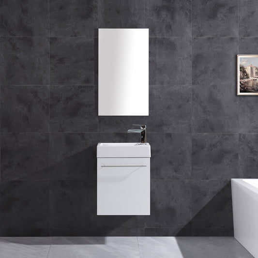 17.5’’ Wall Mount Single Bathroom Vanity in White with White Integrated Sink and Mirror LV10-17W - Bathroom Vanities