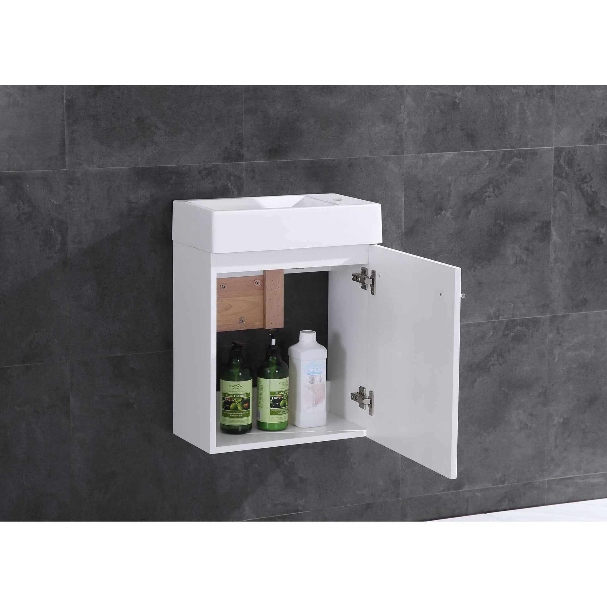 17.5’’ Wall Mount Single Bathroom Vanity in White with White Integrated Sink and Mirror LV10-17W - Bathroom Vanities
