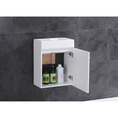 17.5’’ Wall Mount Single Bathroom Vanity in White with White Integrated Sink and Mirror LV10-17W - Bathroom Vanities