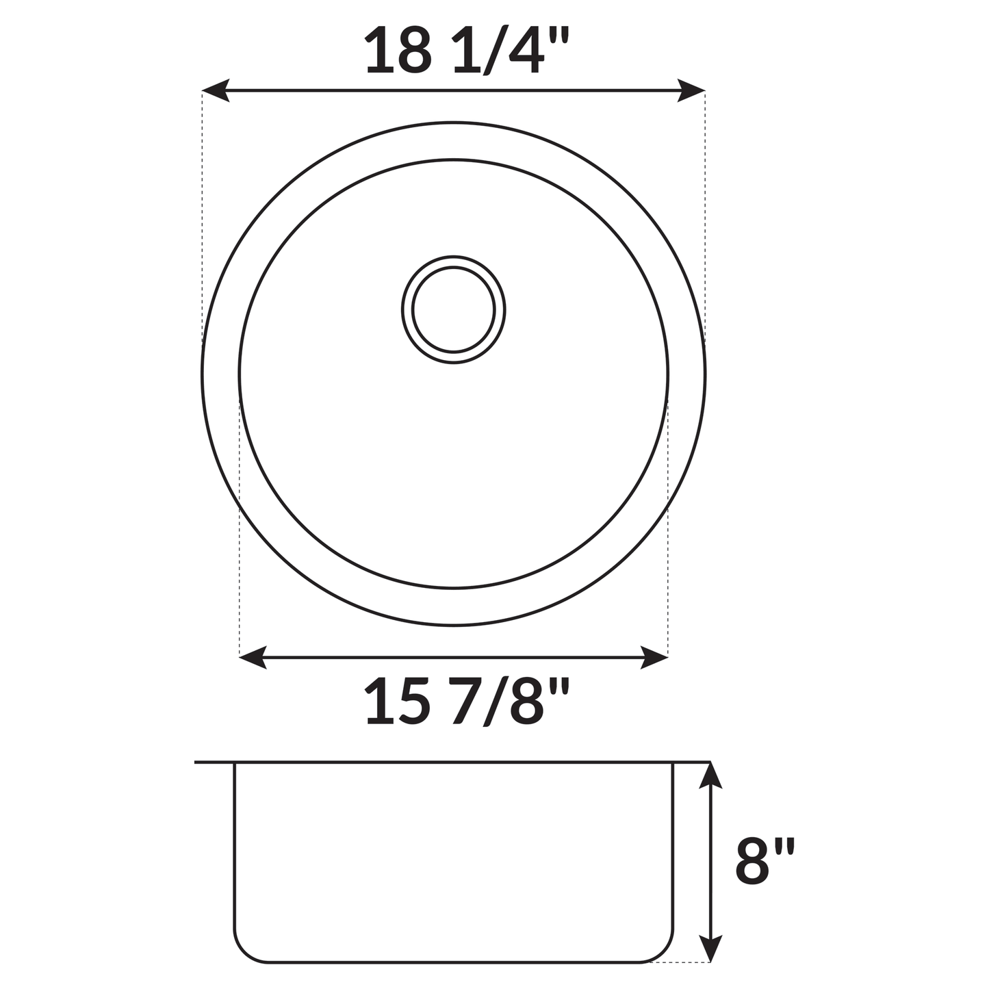 18 in Top/Undermount Round Single Bowl Stainless Steel Kitchen Sink Bar or Prep L101 - Sinks