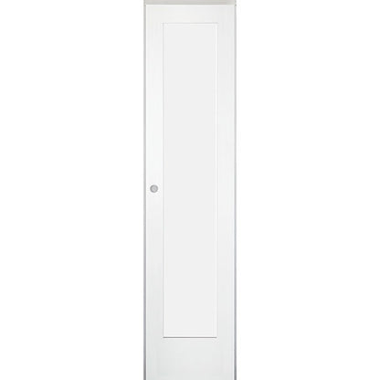 18 in. x 80 in. 1-Panel Shaker Solid Core Primed White MDF Prehung Interior Door with Black Hinges - Right-Handed