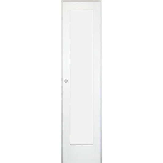 18 in. x 80 in. 1-Panel Shaker Solid Core Primed White MDF Prehung Interior Door with Black Hinges - Right-Handed