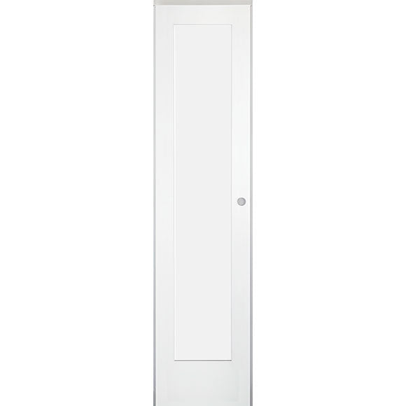18 in. x 80 in. 1-Panel Shaker Solid Core Primed White MDF Prehung Interior Door with Black Hinges - Left-Handed