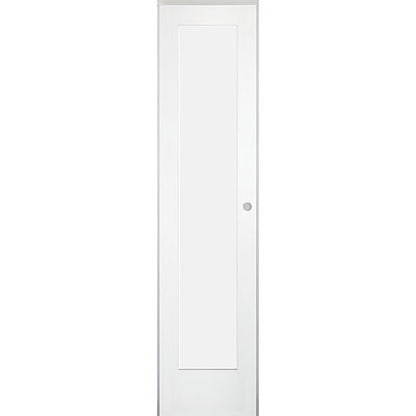 18 in. x 80 in. 1-Panel Shaker Solid Core Primed White MDF Prehung Interior Door with Black Hinges - Left-Handed