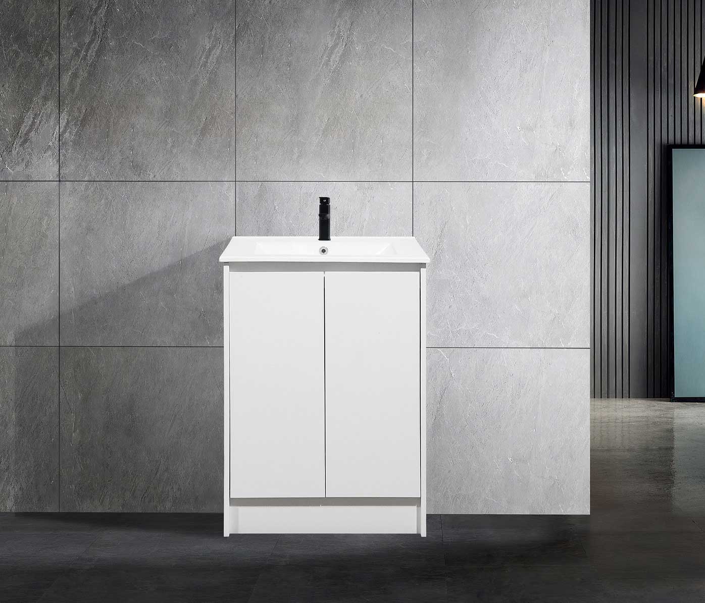 24’’ Freestanding Bathroom Vanity in White Gloss with White Single Sink Top LV19 24W Bathroom Vanities