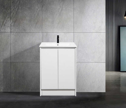 24’’ Freestanding Bathroom Vanity in White Gloss with White Single Sink Top LV19 24W Bathroom Vanities