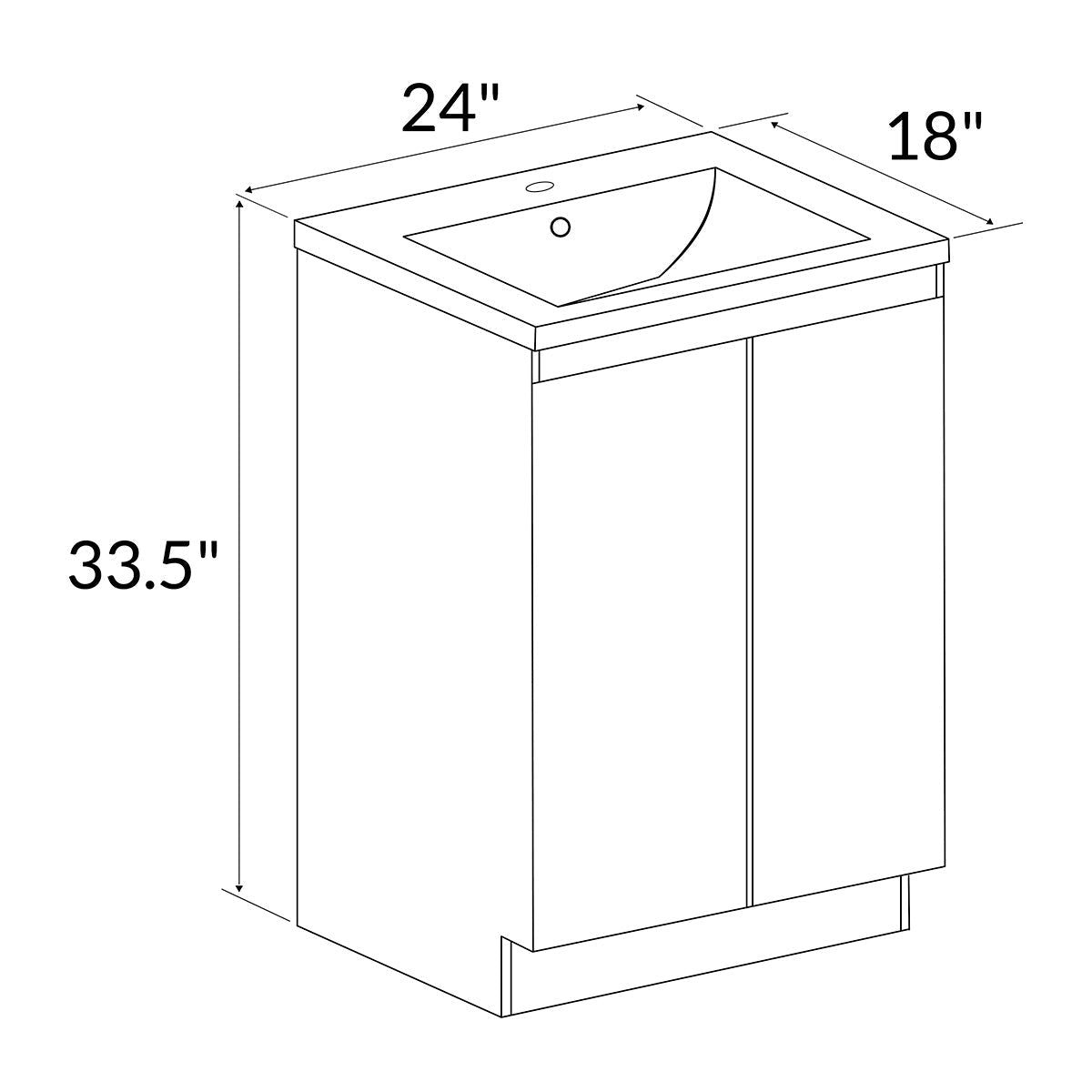 24’’ Freestanding Bathroom Vanity in White Gloss with White Single Sink Top LV19 24W Bathroom Vanities