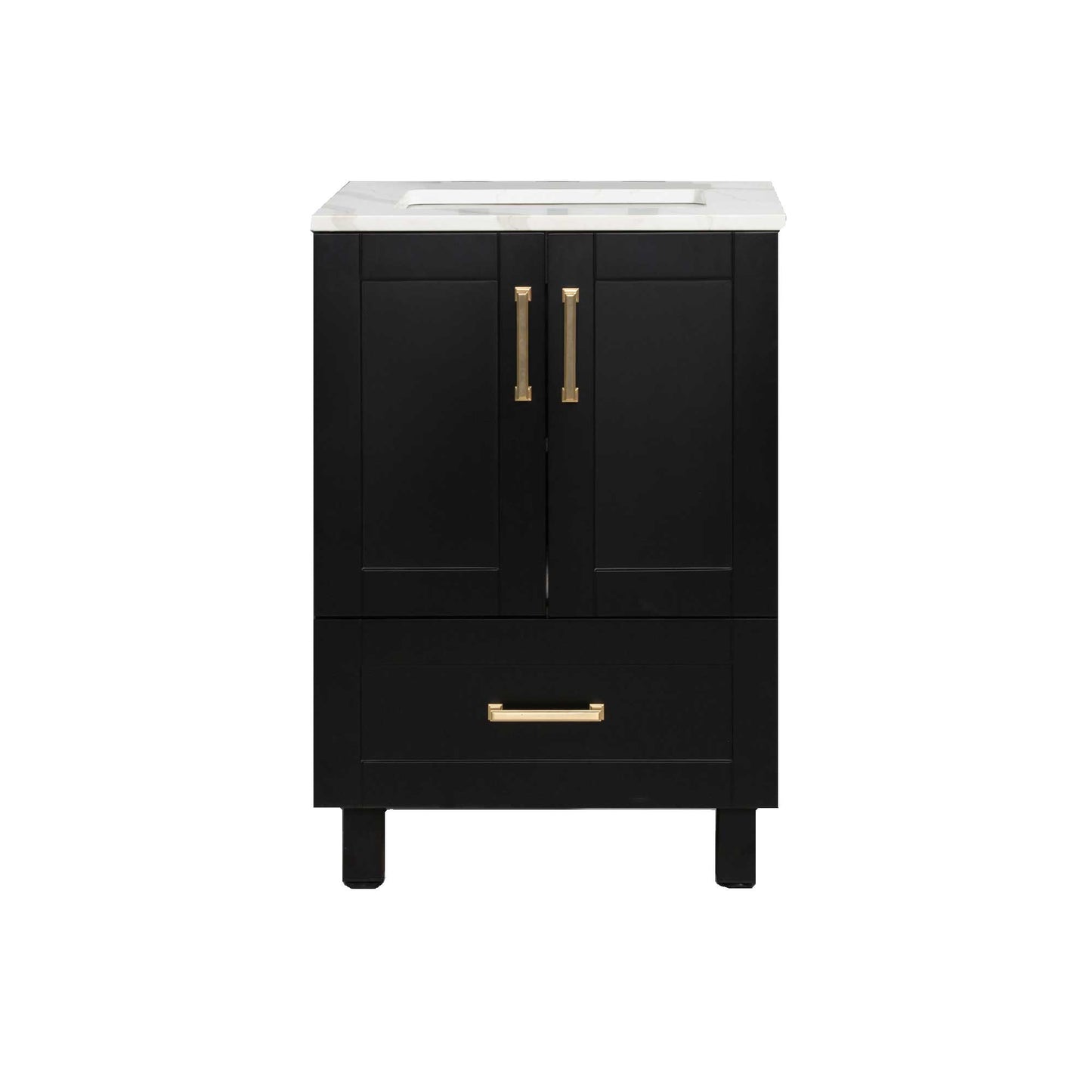24’’ Freestanding Single Bathroom Vanity in Black with Quartz Stone Countertop - Bathroom Vanities
