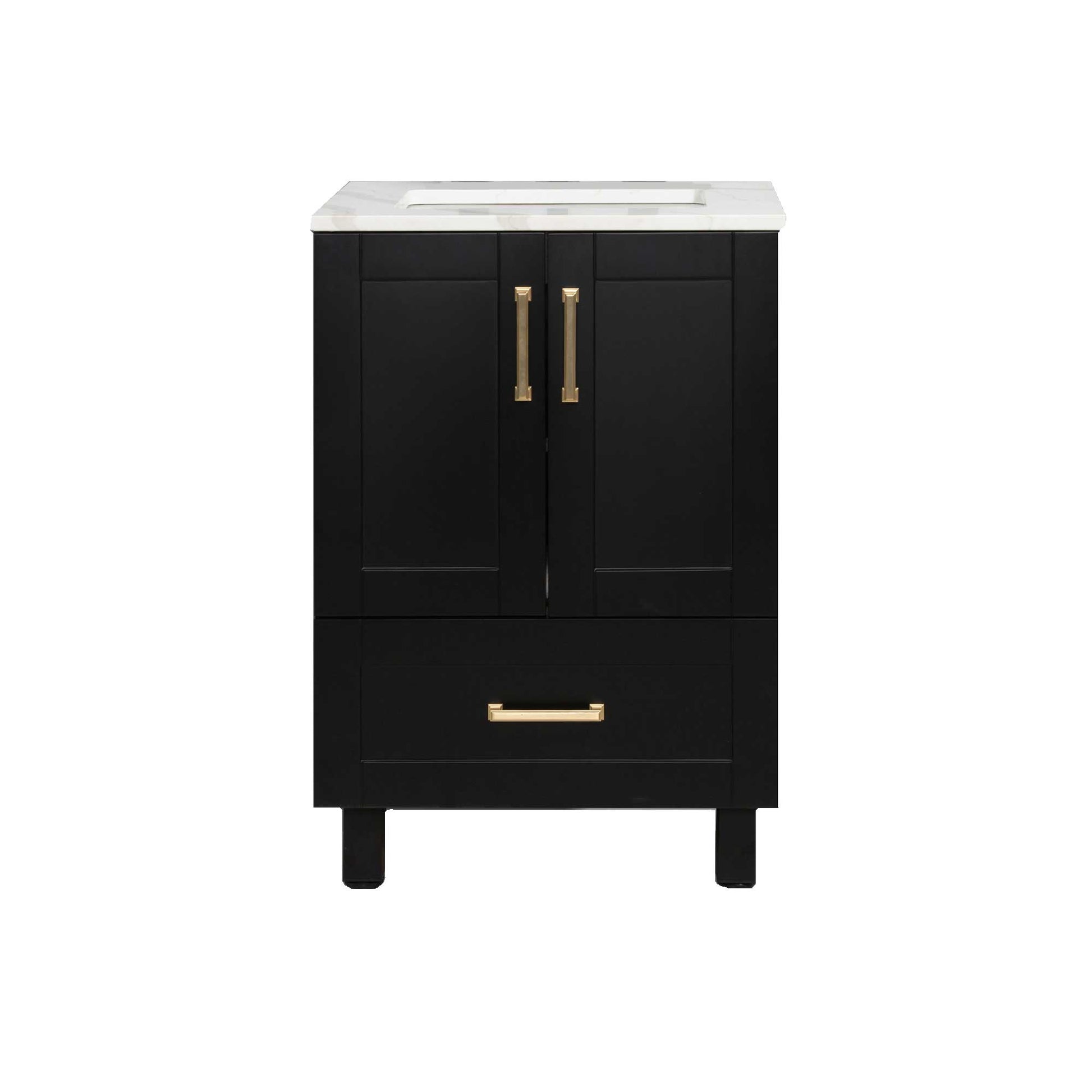 24’’ Freestanding Single Bathroom Vanity in Black with Quartz Stone Countertop - Bathroom Vanities