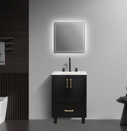 24’’ Freestanding Single Bathroom Vanity in Black with Quartz Stone Countertop - Bathroom Vanities