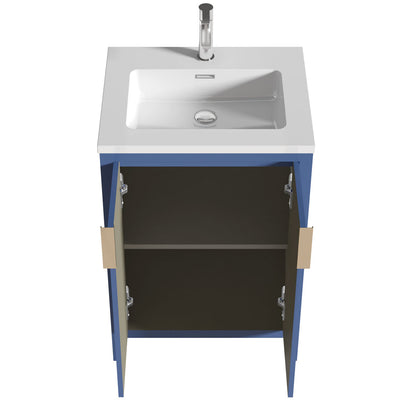 24’’ Freestanding Single Bathroom Vanity in Blue with White Quartz Integrated Sink LV14-24B - Bathroom Vanities
