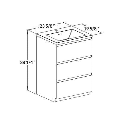 24’’ Freestanding Single Bathroom Vanity in Oak with Black Quartz Integrated Sink - Bathroom Vanities